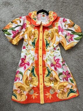 Farm Rio x Antropologie Tropical Floral Button-Front Dress